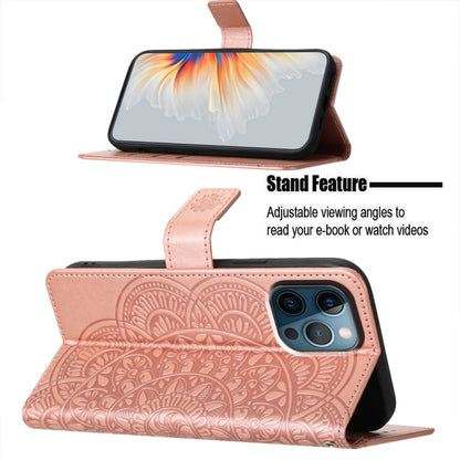 For iPhone 16 Pro Flower Embossed Leather Phone Case(Rose Gold) by buy2fix