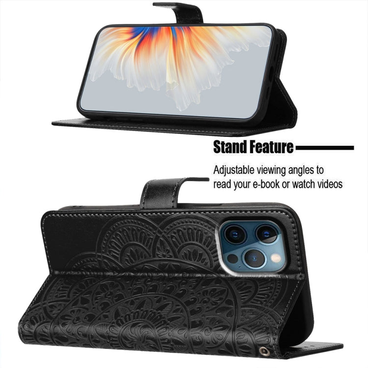 For iPhone 16 Pro Flower Embossed Leather Phone Case(Black) by buy2fix