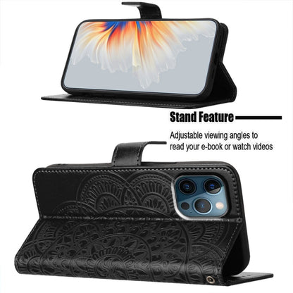 For iPhone 16 Pro Flower Embossed Leather Phone Case(Black) by buy2fix