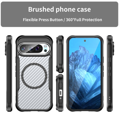 For Google Pixel 9 Pro / 9 Carbon Fiber Texture MagSafe Translucent Phone Case(Black) by buy2fix