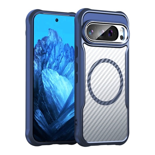 For Google Pixel 9 Pro / 9 Carbon Fiber Texture MagSafe Translucent Phone Case(Blue) by buy2fix
