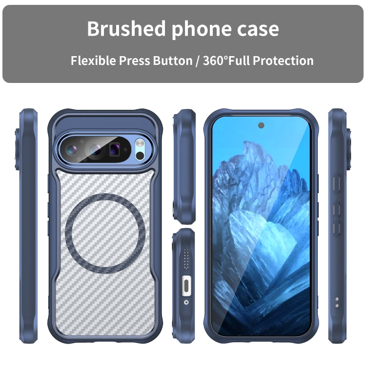 For Google Pixel 9 Pro / 9 Carbon Fiber Texture MagSafe Translucent Phone Case(Blue) by buy2fix