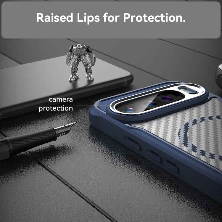 For Google Pixel 9 Pro / 9 Carbon Fiber Texture MagSafe Translucent Phone Case(Blue) by buy2fix