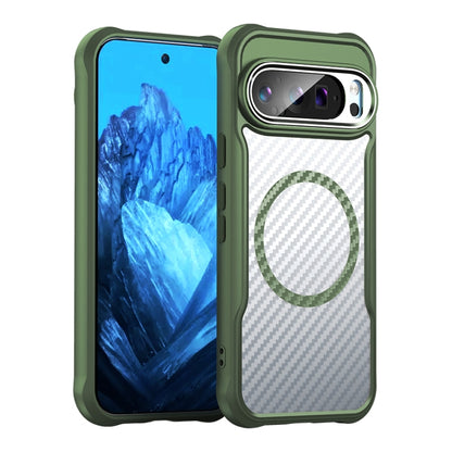For Google Pixel 9 Pro / 9 Carbon Fiber Texture MagSafe Translucent Phone Case(Green) by buy2fix