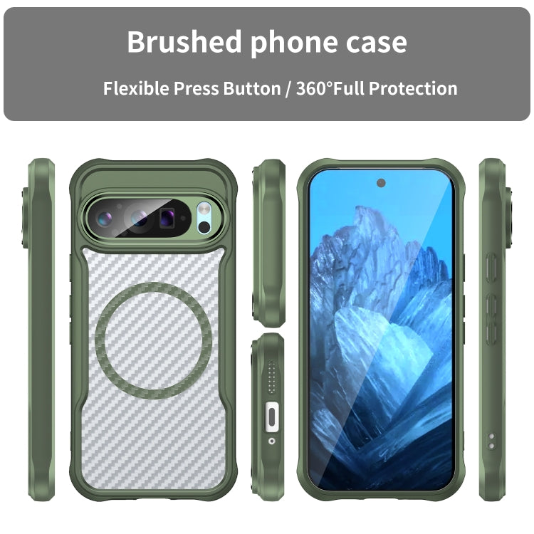 For Google Pixel 9 Pro / 9 Carbon Fiber Texture MagSafe Translucent Phone Case(Green) by buy2fix