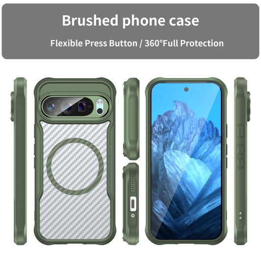 For Google Pixel 9 Pro / 9 Carbon Fiber Texture MagSafe Translucent Phone Case(Green) by buy2fix