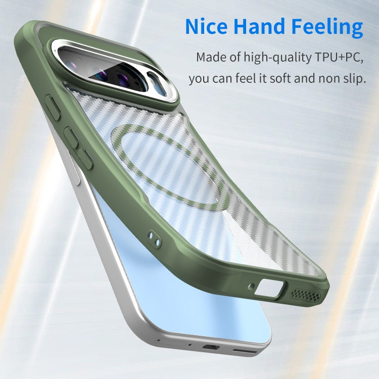 For Google Pixel 9 Pro / 9 Carbon Fiber Texture MagSafe Translucent Phone Case(Green) by buy2fix