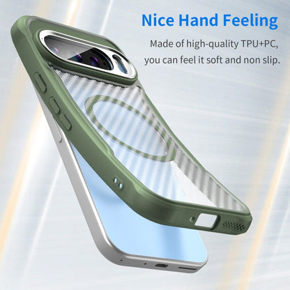For Google Pixel 9 Pro / 9 Carbon Fiber Texture MagSafe Translucent Phone Case(Green) by buy2fix