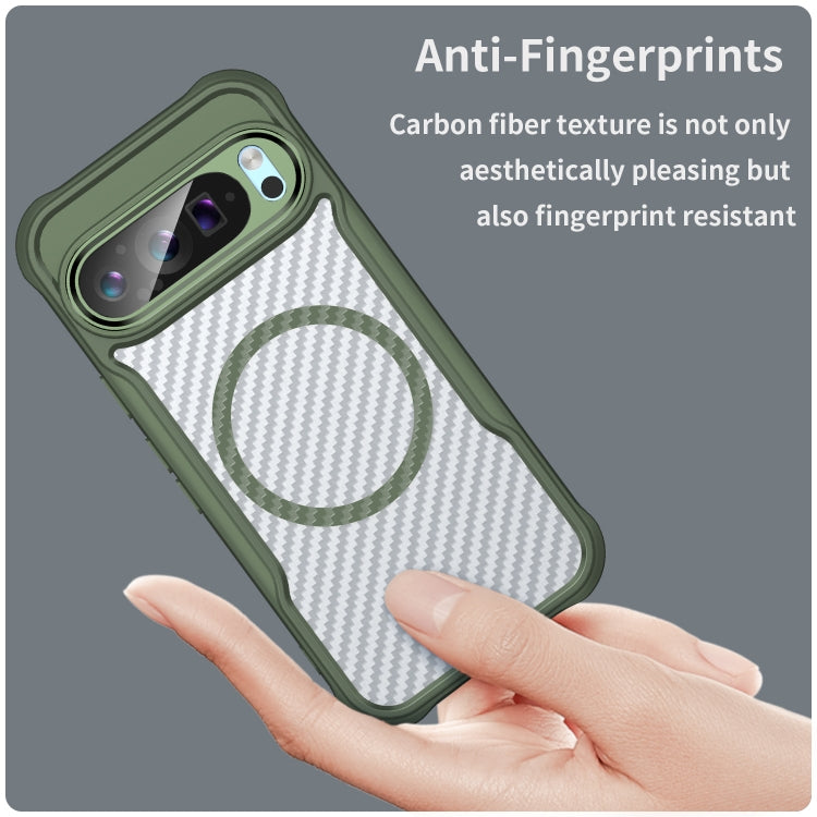 For Google Pixel 9 Pro / 9 Carbon Fiber Texture MagSafe Translucent Phone Case(Green) by buy2fix