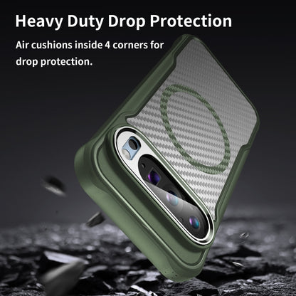 For Google Pixel 9 Pro / 9 Carbon Fiber Texture MagSafe Translucent Phone Case(Green) by buy2fix