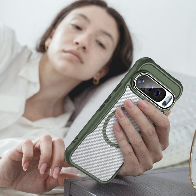 For Google Pixel 9 Pro / 9 Carbon Fiber Texture MagSafe Translucent Phone Case(Green) by buy2fix