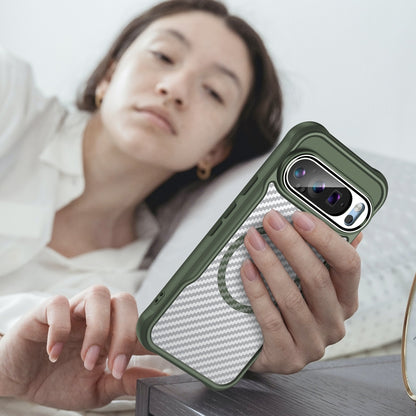 For Google Pixel 9 Pro / 9 Carbon Fiber Texture MagSafe Translucent Phone Case(Green) by buy2fix