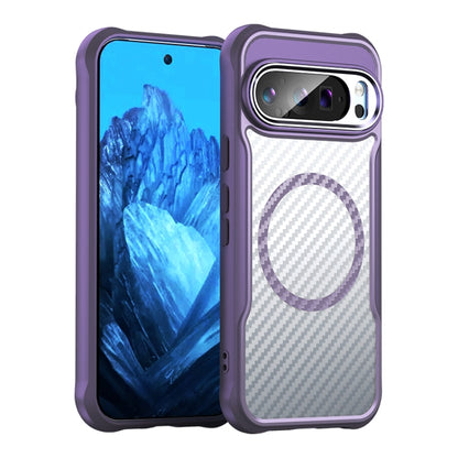 For Google Pixel 9 Pro / 9 Carbon Fiber Texture MagSafe Translucent Phone Case(Purple) by buy2fix
