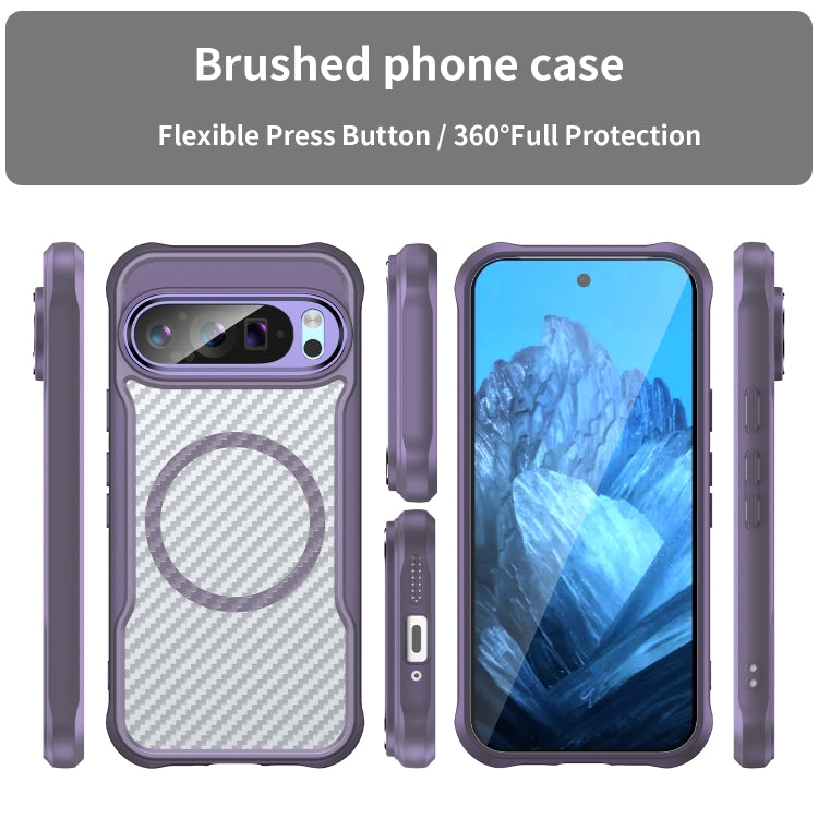 For Google Pixel 9 Pro / 9 Carbon Fiber Texture MagSafe Translucent Phone Case(Purple) by buy2fix