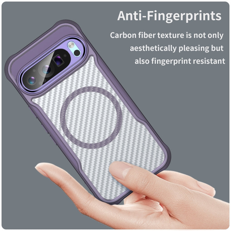 For Google Pixel 9 Pro / 9 Carbon Fiber Texture MagSafe Translucent Phone Case(Purple) by buy2fix