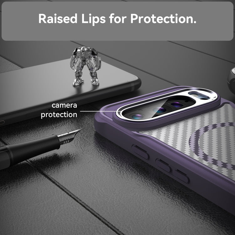 For Google Pixel 9 Pro / 9 Carbon Fiber Texture MagSafe Translucent Phone Case(Purple) by buy2fix