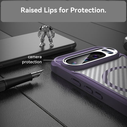 For Google Pixel 9 Pro / 9 Carbon Fiber Texture MagSafe Translucent Phone Case(Purple) by buy2fix
