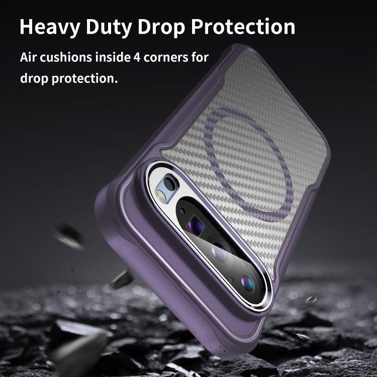 For Google Pixel 9 Pro / 9 Carbon Fiber Texture MagSafe Translucent Phone Case(Purple) by buy2fix