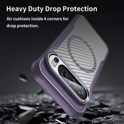 For Google Pixel 9 Pro / 9 Carbon Fiber Texture MagSafe Translucent Phone Case(Purple) by buy2fix