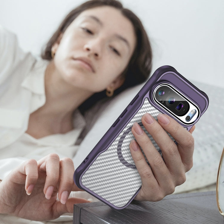 For Google Pixel 9 Pro / 9 Carbon Fiber Texture MagSafe Translucent Phone Case(Purple) by buy2fix