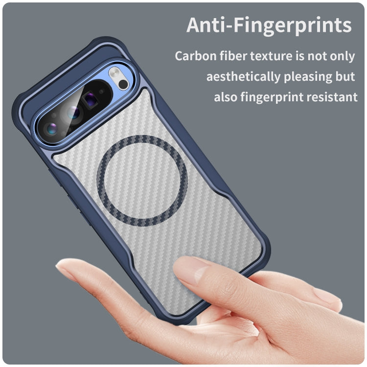 For Google Pixel 9 Pro XL Carbon Fiber Texture MagSafe Translucent Phone Case(Blue) by buy2fix