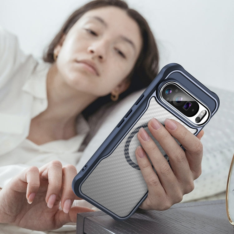 For Google Pixel 9 Pro XL Carbon Fiber Texture MagSafe Translucent Phone Case(Blue) by buy2fix