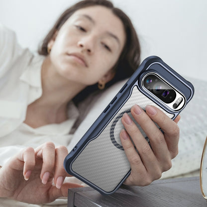 For Google Pixel 9 Pro XL Carbon Fiber Texture MagSafe Translucent Phone Case(Blue) by buy2fix