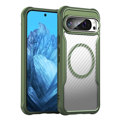 For Google Pixel 9 Pro XL Carbon Fiber Texture MagSafe Translucent Phone Case(Green) by buy2fix