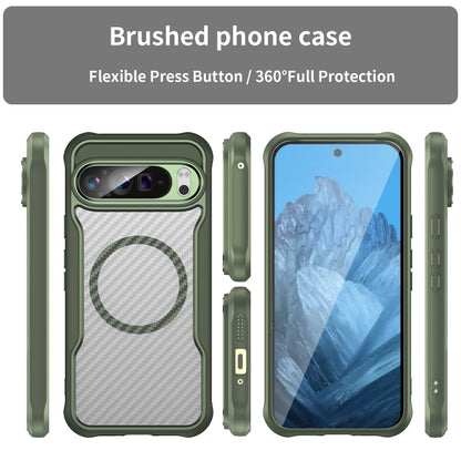 For Google Pixel 9 Pro XL Carbon Fiber Texture MagSafe Translucent Phone Case(Green) by buy2fix