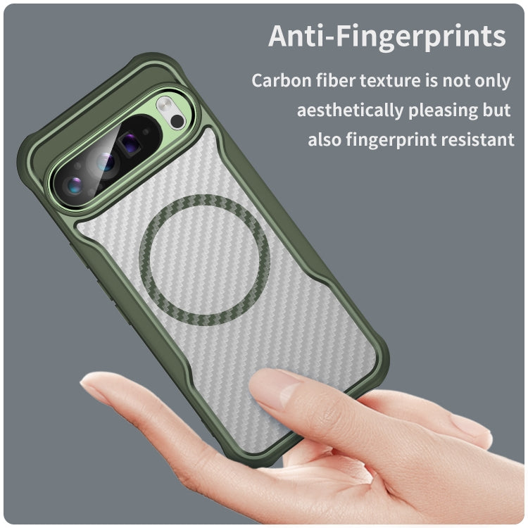 For Google Pixel 9 Pro XL Carbon Fiber Texture MagSafe Translucent Phone Case(Green) by buy2fix