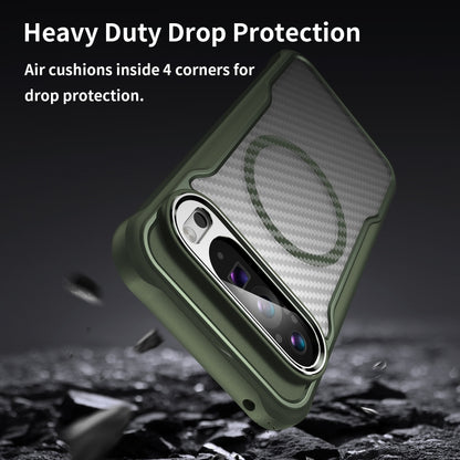 For Google Pixel 9 Pro XL Carbon Fiber Texture MagSafe Translucent Phone Case(Green) by buy2fix