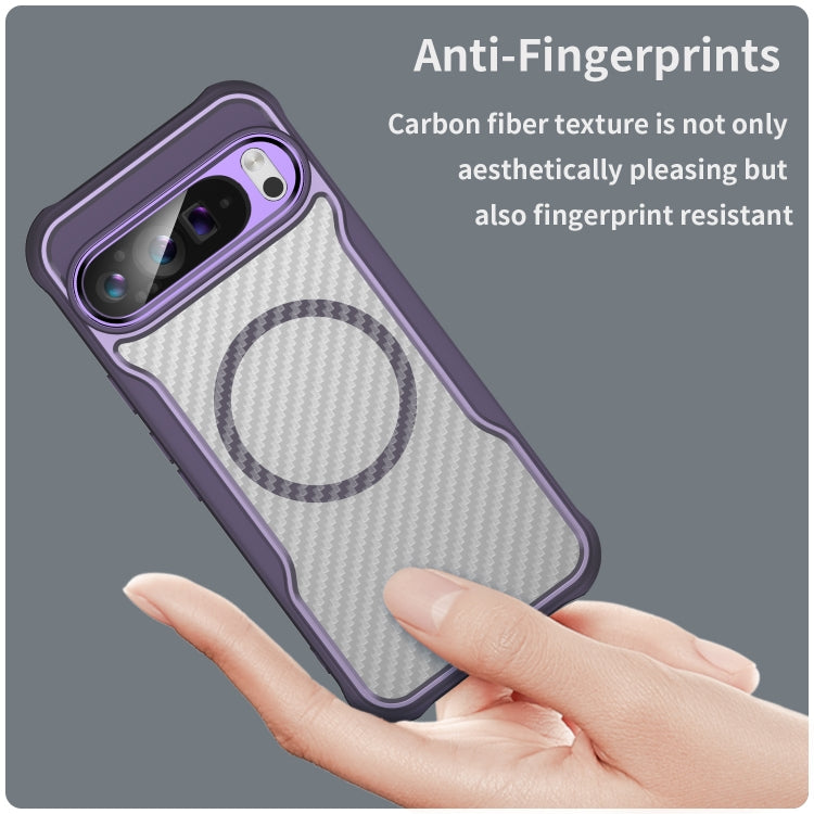 For Google Pixel 9 Pro XL Carbon Fiber Texture MagSafe Translucent Phone Case(Purple) by buy2fix