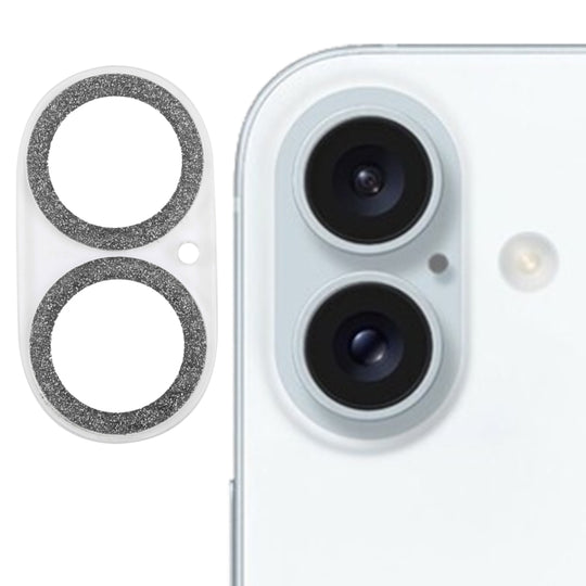 For iPhone 16 / 16 Plus Glitter Ring Tempered Glass Camera Lens Film(Black)
