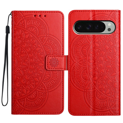 For Google Pixel 9 / 9 Pro Flower Embossed Leather Phone Case(Red) by buy2fix