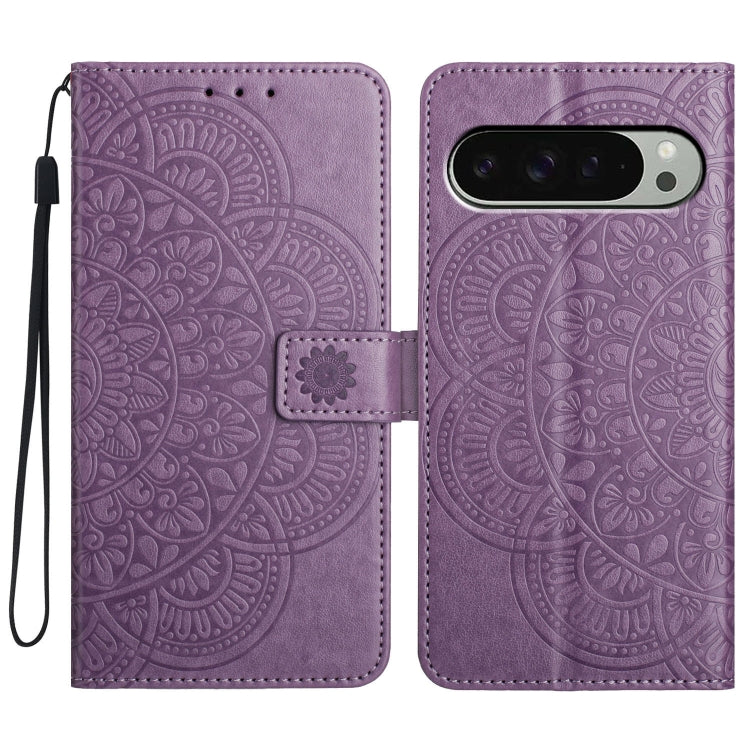 For Google Pixel 9 / 9 Pro Flower Embossed Leather Phone Case(Purple) by buy2fix