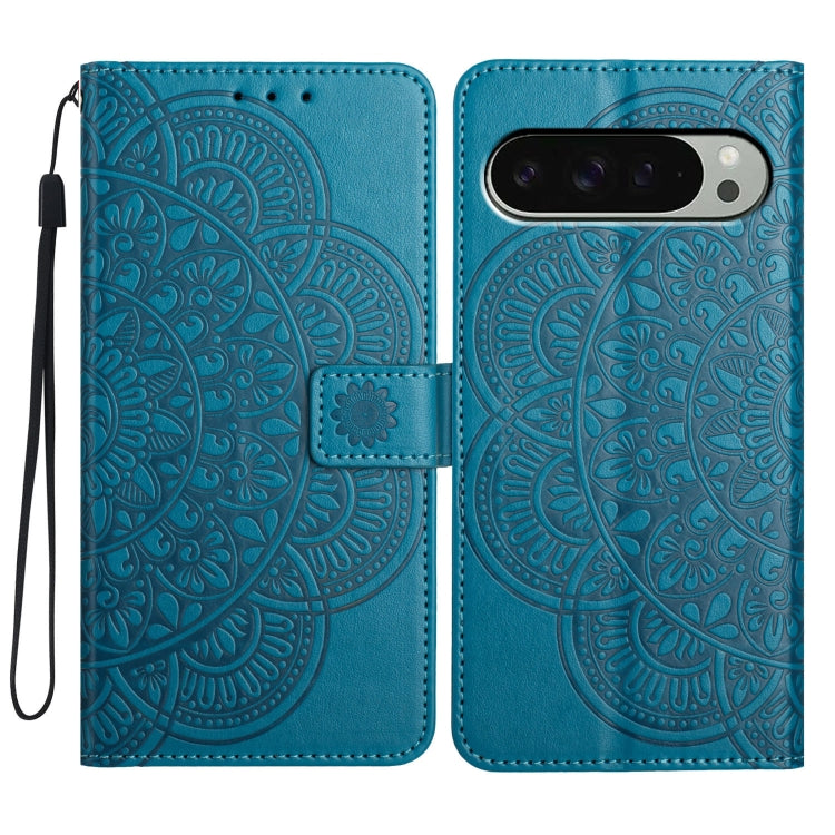 For Google Pixel 9 / 9 Pro Flower Embossed Leather Phone Case(Blue) by buy2fix