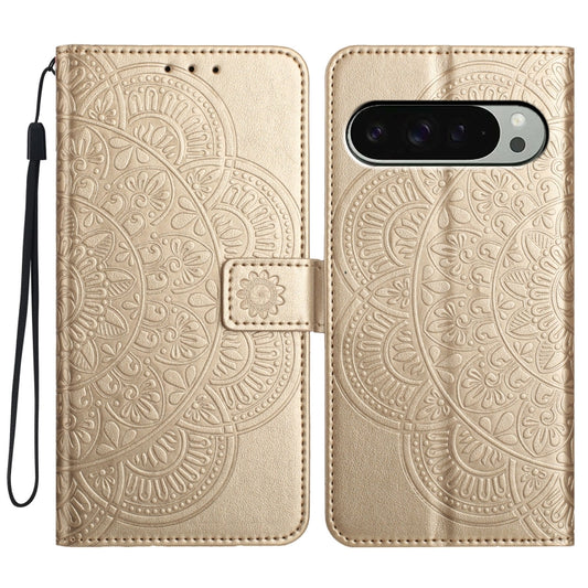 For Google Pixel 9 / 9 Pro Flower Embossed Leather Phone Case(Gold) by buy2fix