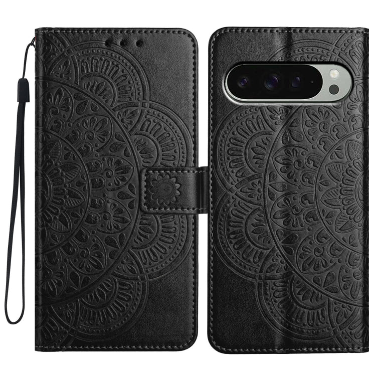 For Google Pixel 9 Pro XL Flower Embossed Leather Phone Case(Black) by buy2fix
