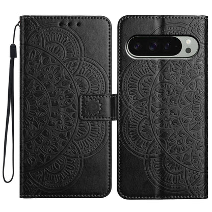 For Google Pixel 9 Pro XL Flower Embossed Leather Phone Case(Black) by buy2fix