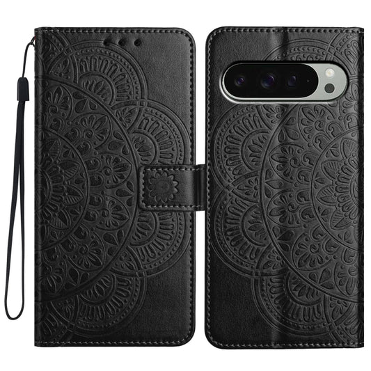For Google Pixel 9 Pro XL Flower Embossed Leather Phone Case(Black) by buy2fix