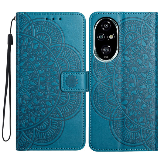 For Honor 200 Pro Flower Embossed Leather Phone Case(Blue)