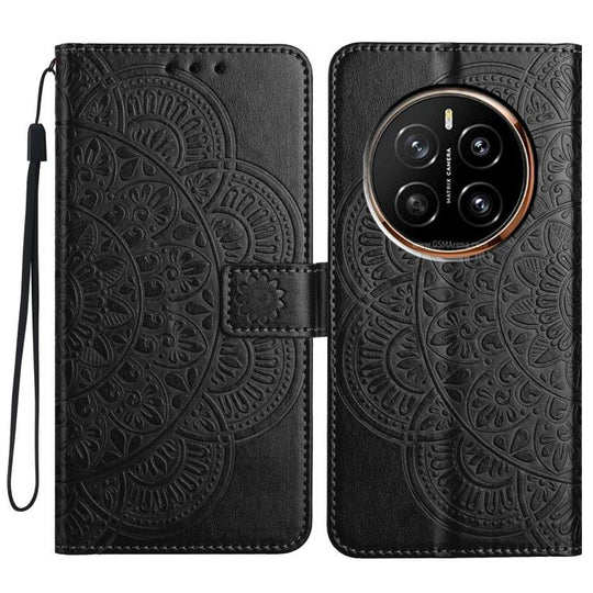 For Honor Magic7 Pro Flower Embossed Leather Phone Case(Black)