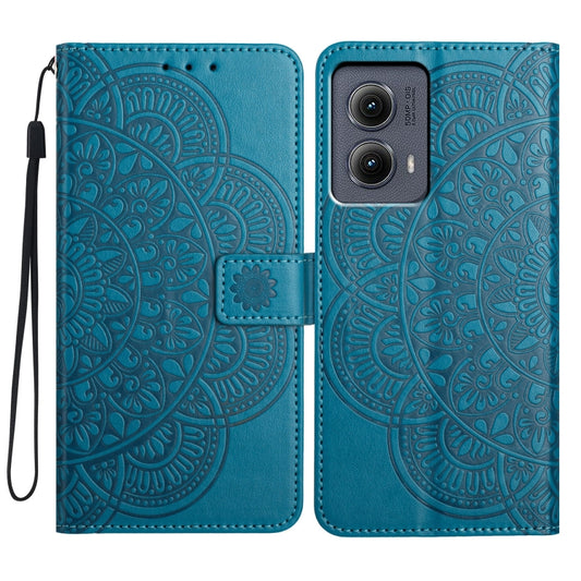 For Motorola Edge 2024 Flower Embossed Leather Phone Case(Blue) by buy2fix