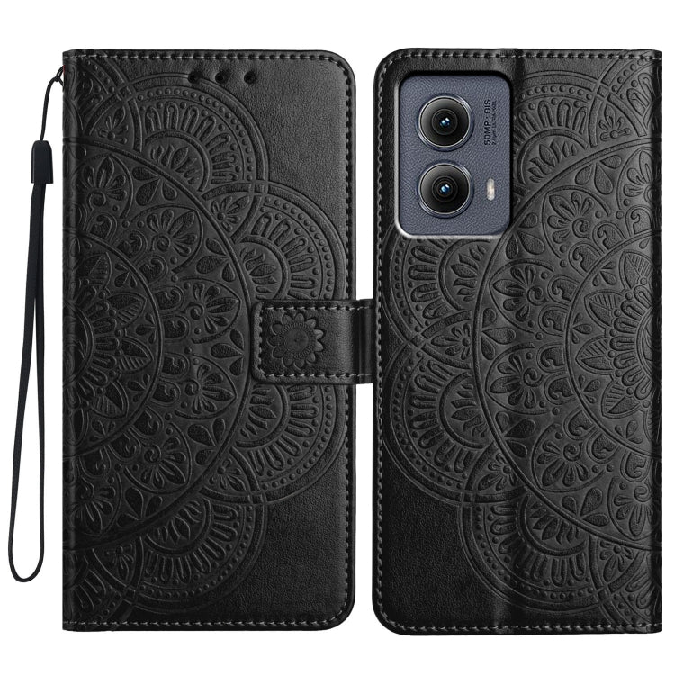 For Motorola Edge 2024 Flower Embossed Leather Phone Case(Black) by buy2fix