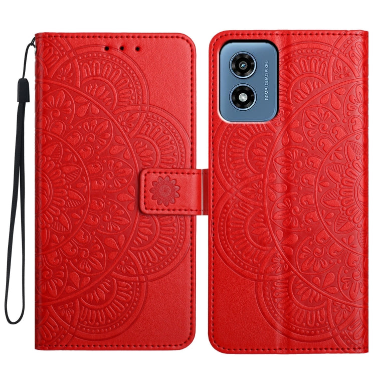 For Motorola Moto G Play 2024 Flower Embossed Leather Phone Case(Red) by buy2fix