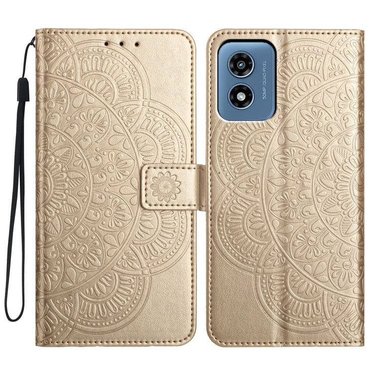 For Motorola Moto G Play 2024 Flower Embossed Leather Phone Case(Gold) by buy2fix