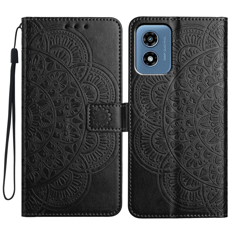 For Motorola Moto G Play 2024 Flower Embossed Leather Phone Case(Black) by buy2fix