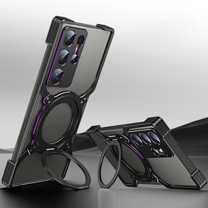 For Samsung Galaxy S23 Ultra 5G Mechanical Arm Borderless MagSafe Holder Metal Phone Case(Black Purple) - Galaxy S23 Ultra 5G Cases by buy2fix | Online Shopping UK | buy2fix