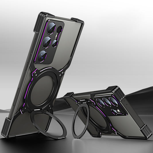 For Samsung Galaxy S23 Ultra 5G Mechanical Arm Borderless MagSafe Holder Metal Phone Case(Black Purple) - Galaxy S23 Ultra 5G Cases by buy2fix | Online Shopping UK | buy2fix