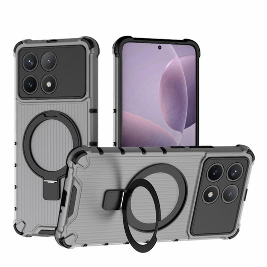 For Redmi K70 5G Grating Holder Shockproof Phone Case(Transparent Black) - Xiaomi Cases by buy2fix | Online Shopping UK | buy2fix